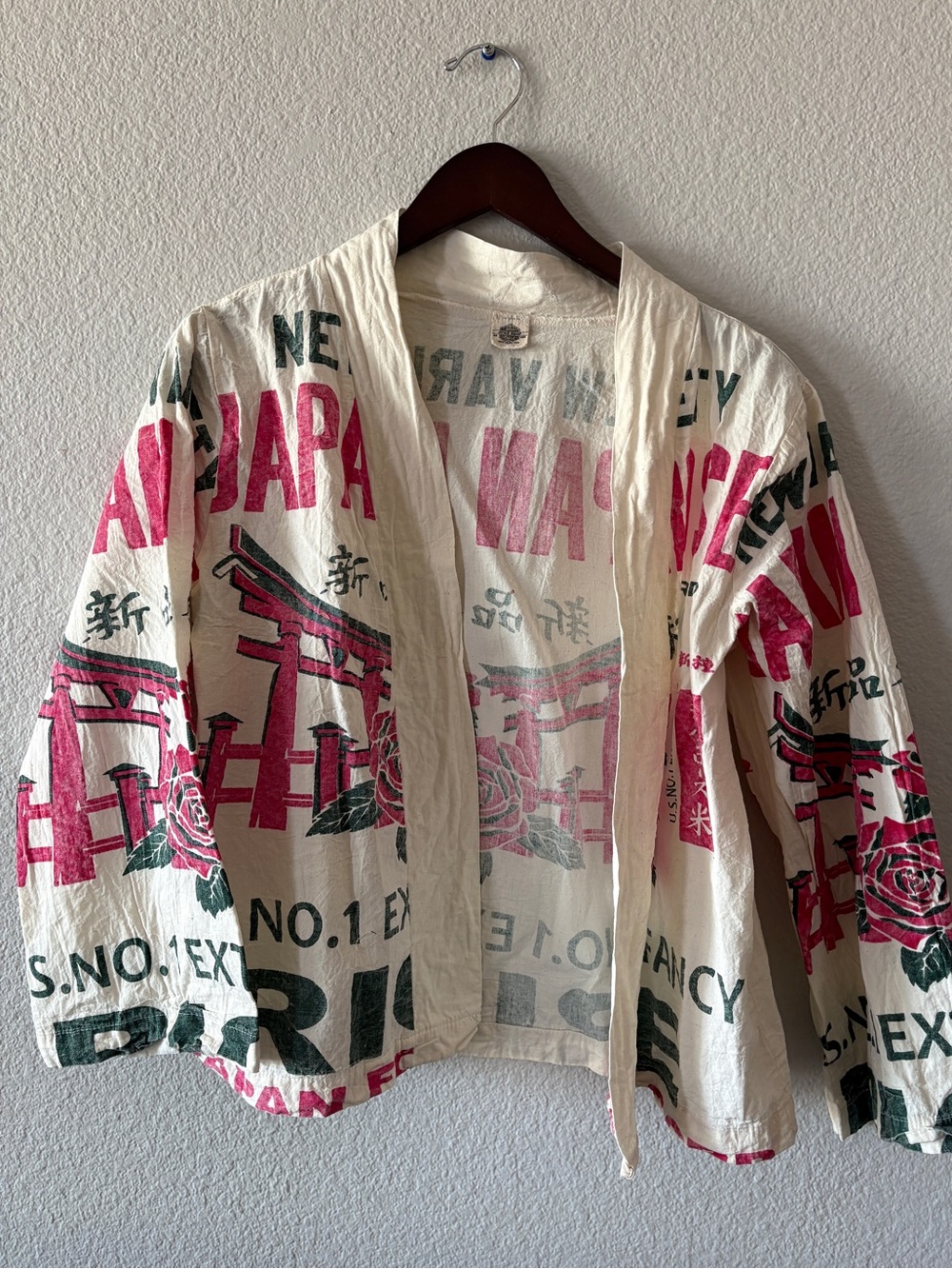 Boho Short Kimono Upcycled Japan Rose Rice